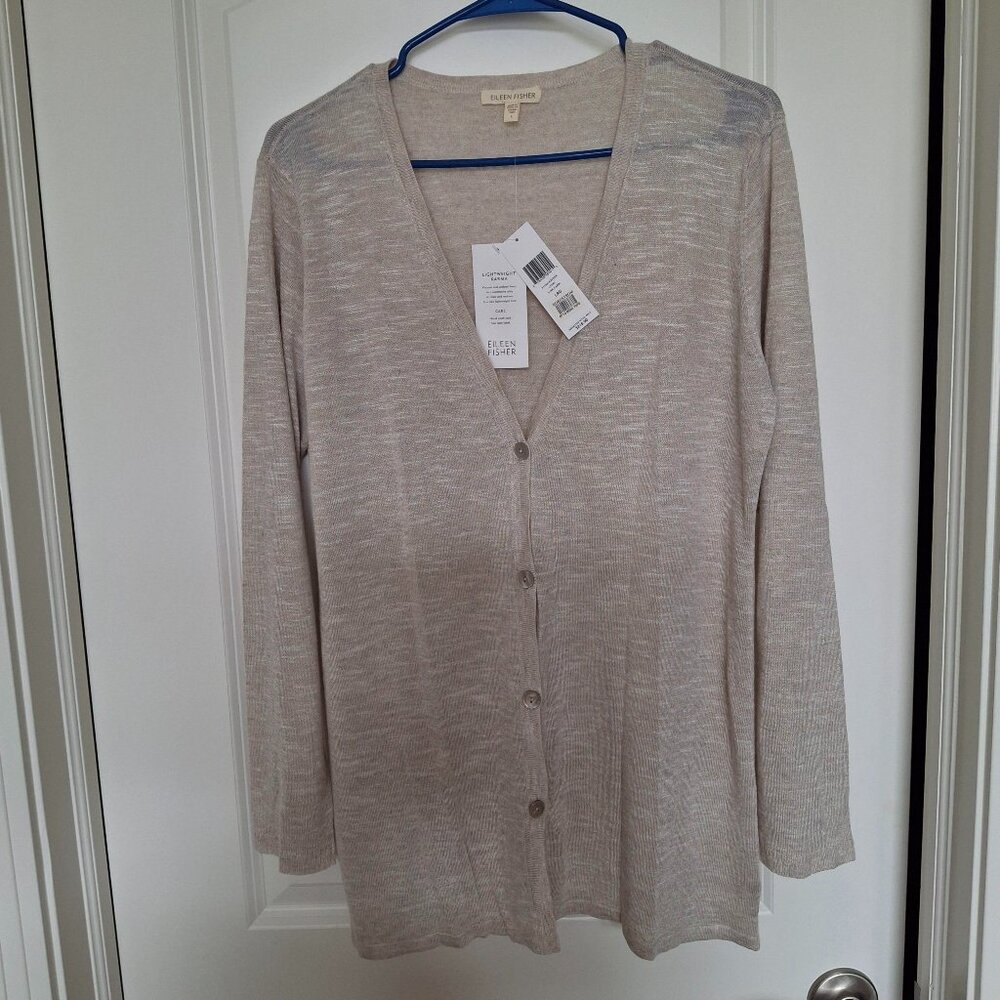 Eileen Fisher Cardigan Size L Linen Blend NWT Oat Color